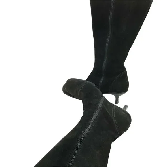 Kitten Heel Boots Vintage La Canadienne Women's Black Suede Square Toe sz 10 M - Picture 3 of 16